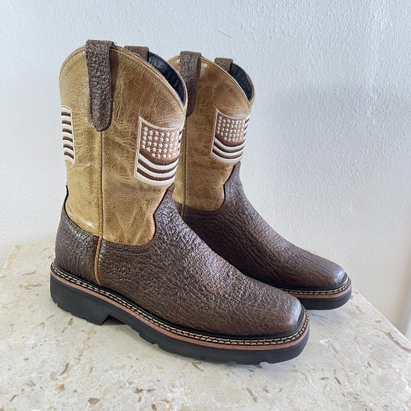 J.B.DILLON Reserve Cowboy Men's Boots Brown/beige leather Western Boots size 8.5 - Picture 2 of 16